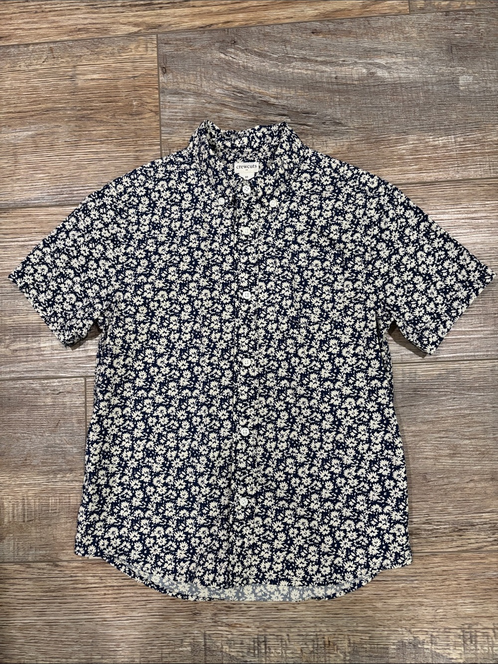 Boys Crewcuts short-sleeve button up shirt, navy & cream